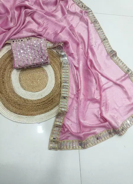 Kt 3012 Sapce Silk Fancy Mirror Lace Border Saree